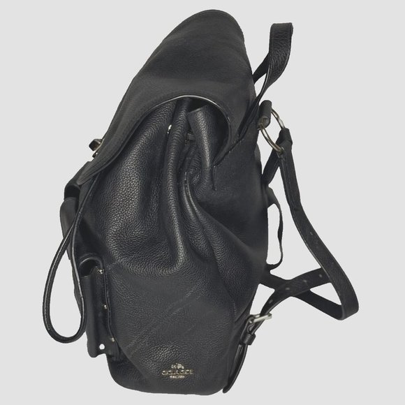 Coach Black Pebbled Leather Backpack Bag Large Turnlock  Adj straps 12" high - Picture 4 of 16